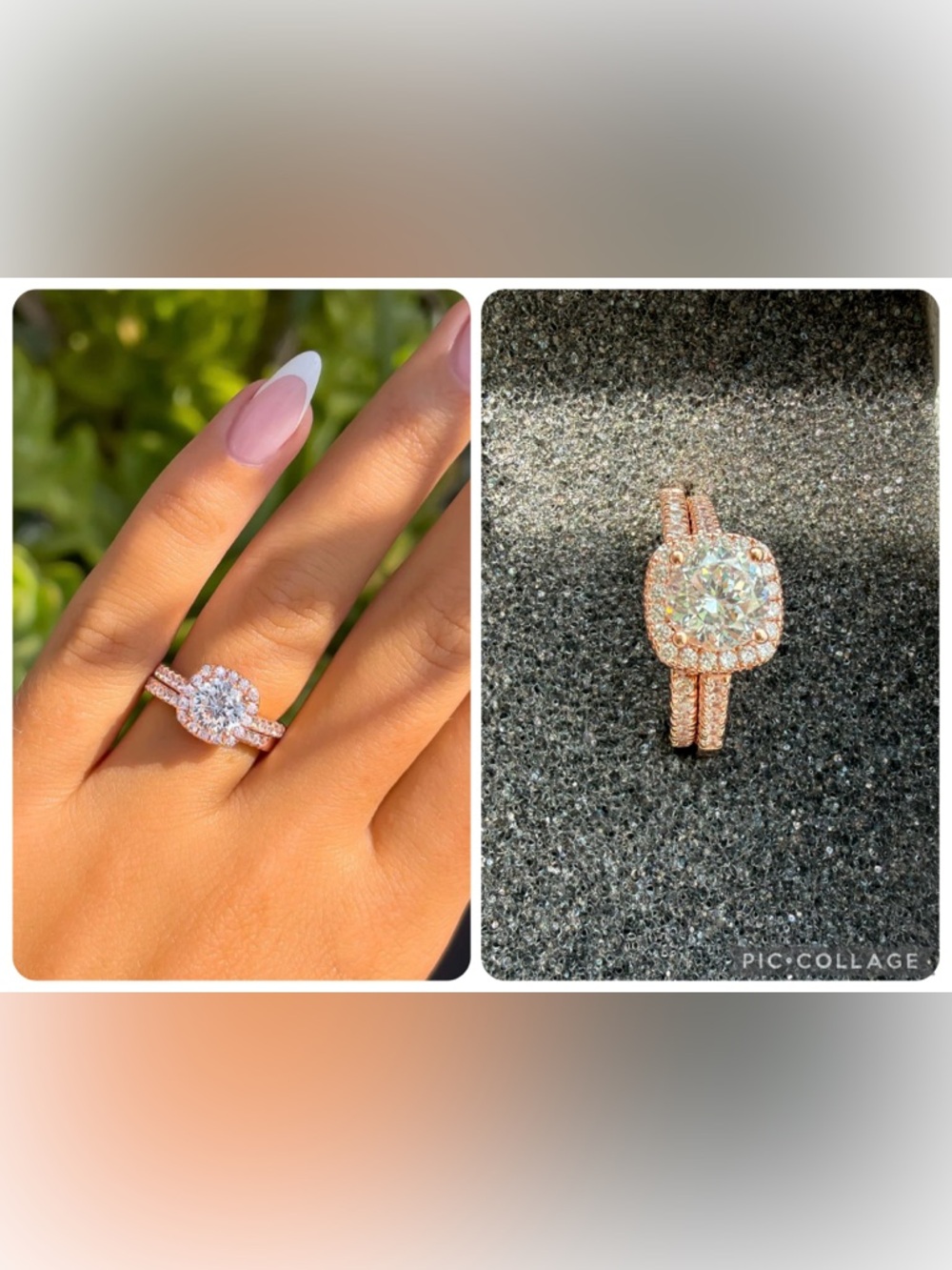 Rose Gold Halo Engagement Ring Set with Round Center Stone